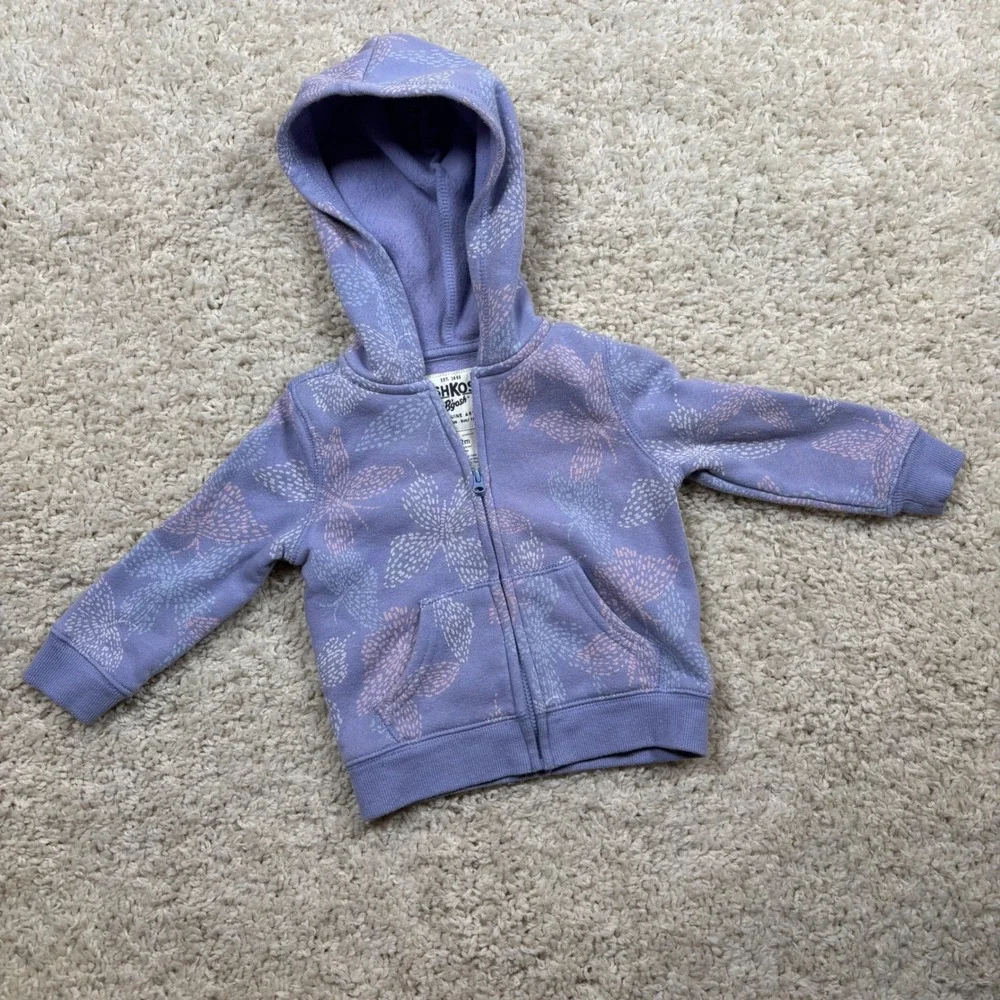 OshKosh B'gosh Toddler Girl 12 Months‎ Lavender Butterfly Zip Up Hoodie